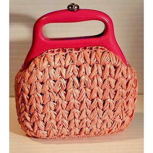 MCM Pink Marcus Brothers Handbag Straw Rattan Plastic Handle Metal Latch